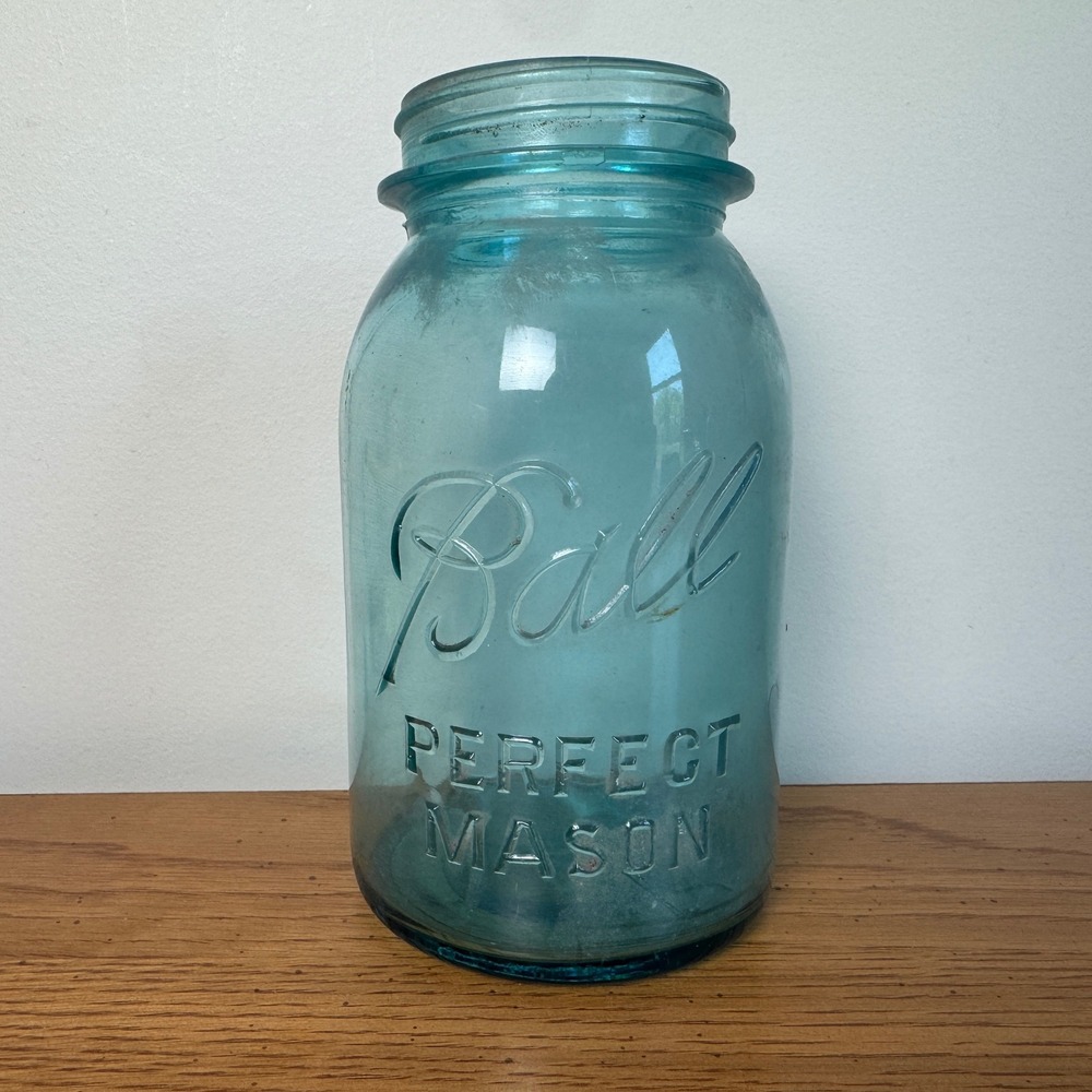 Vintage‎ Ball Perfect Mason Aqua Blue Glass Jar Tall 193-1933 Mold 7